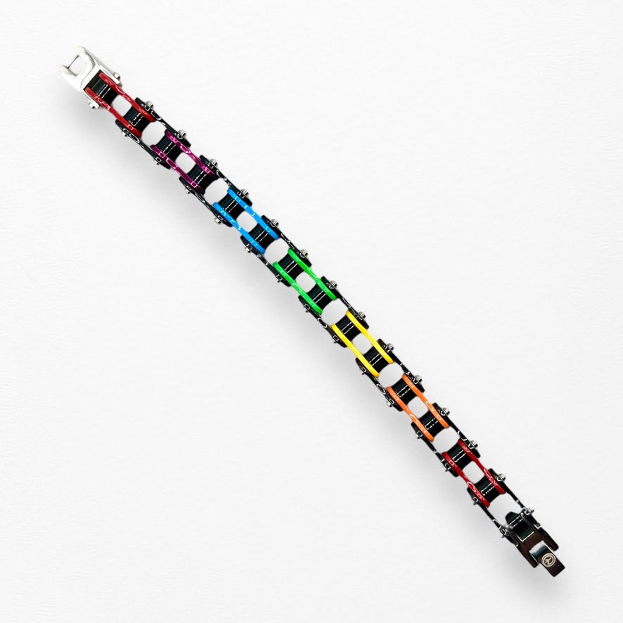 Rainbow LGBTQIA+ Pride Stainless Steel Bike Chain Bracelet