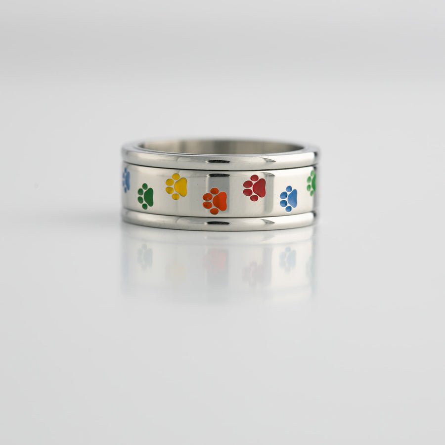 Rainbow Paw Print Spinner Ring