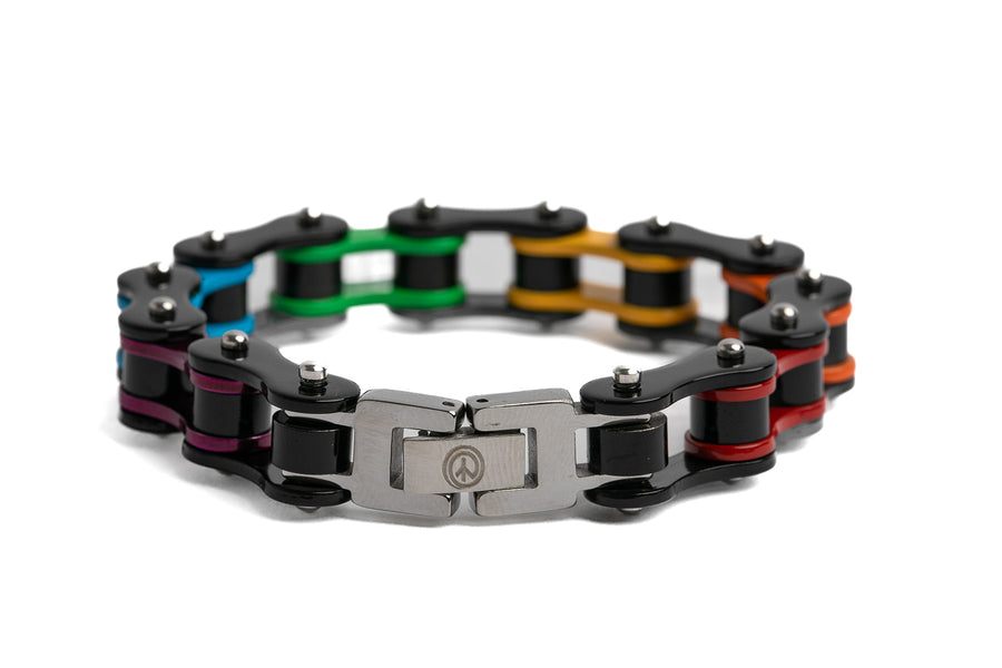Rainbow LGBTQIA+ Pride Stainless Steel Bike Chain Bracelet