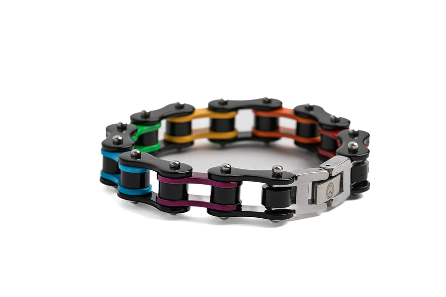 Rainbow LGBTQIA+ Pride Stainless Steel Bike Chain Bracelet