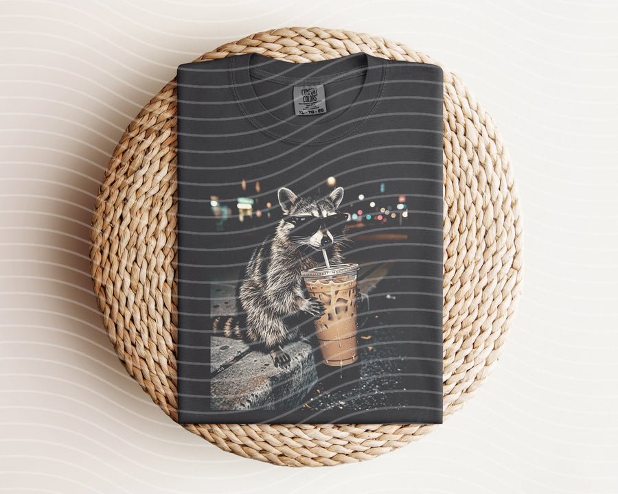 Iced Coffee Raccoon Graphic T-Shirt