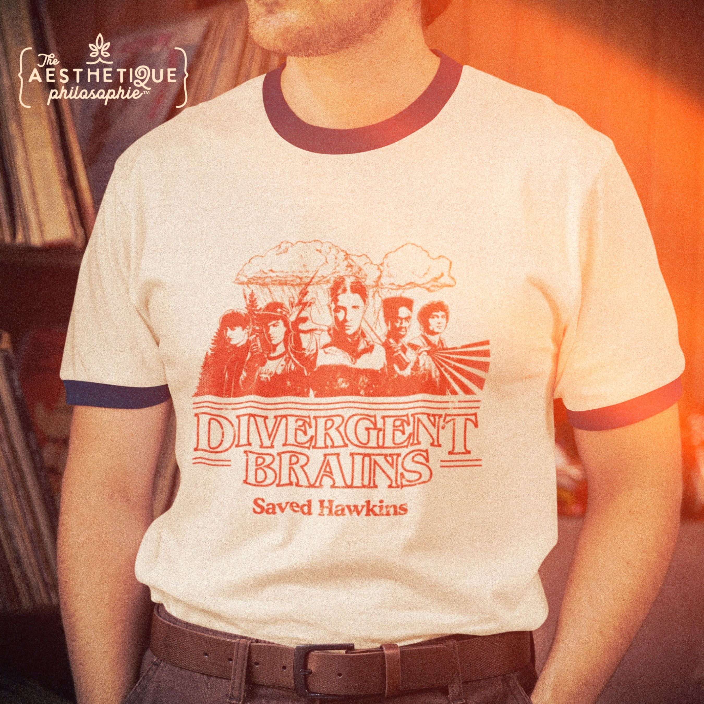 Divergent Brains Saved Hawkins - Adult Unisex Cotton Ringer T-Shirt