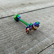 Rainbow Titanium Anodized 3-D Dragon  Barbell Tongue Ring