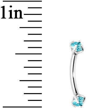 Aqua Prong Set Gem Internally Threaded Eyebrow Ring