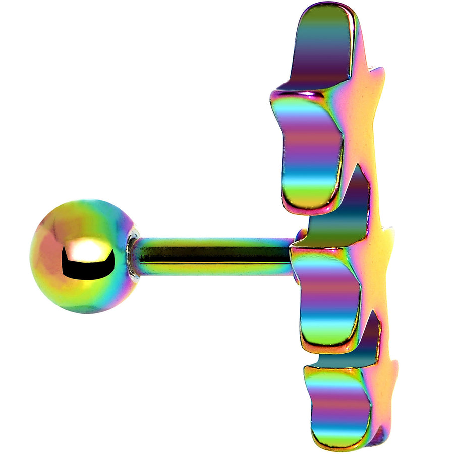 Rainbow Anodized Titanium Triple Star Cartilage Tragus Earring