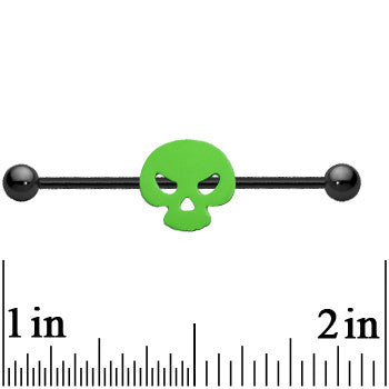 Black Anodized Titanium Fierce Green Half Skull Industrial Barbell