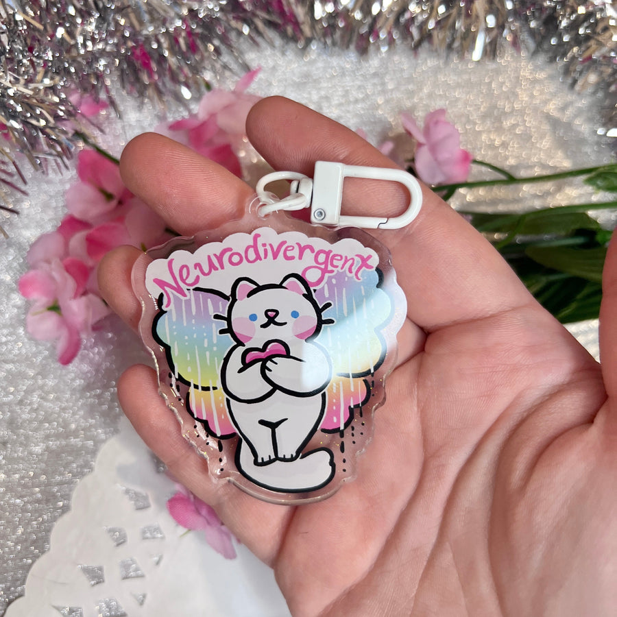Neurodivergent <3 Cat ~ Acrylic Keychain Charm