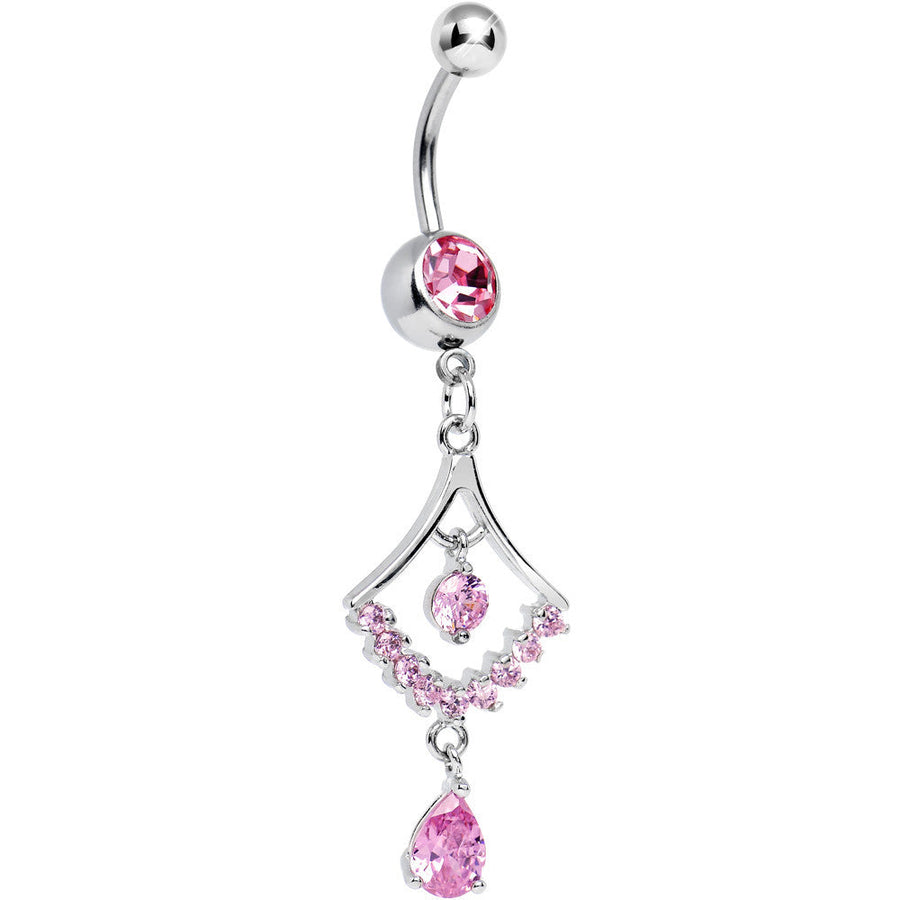 Pink CZ Transforming Teardrop Dangle Belly Ring