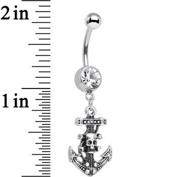 Clear Gem Nautical Anchor and Skull Dangle Belly Ring