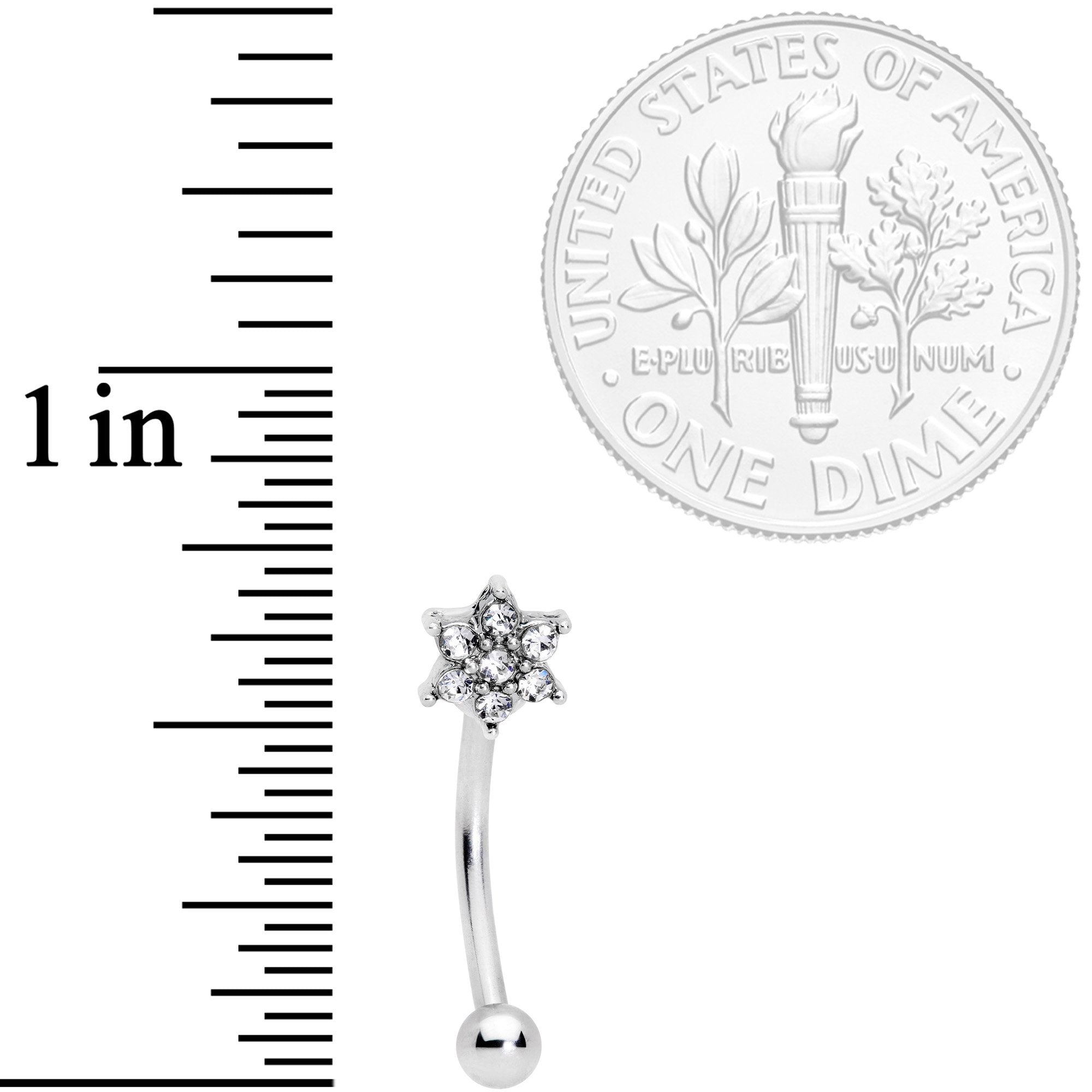 16G 3/8 Clear Gem Six Petal Flower Curved Eyebrow Ring