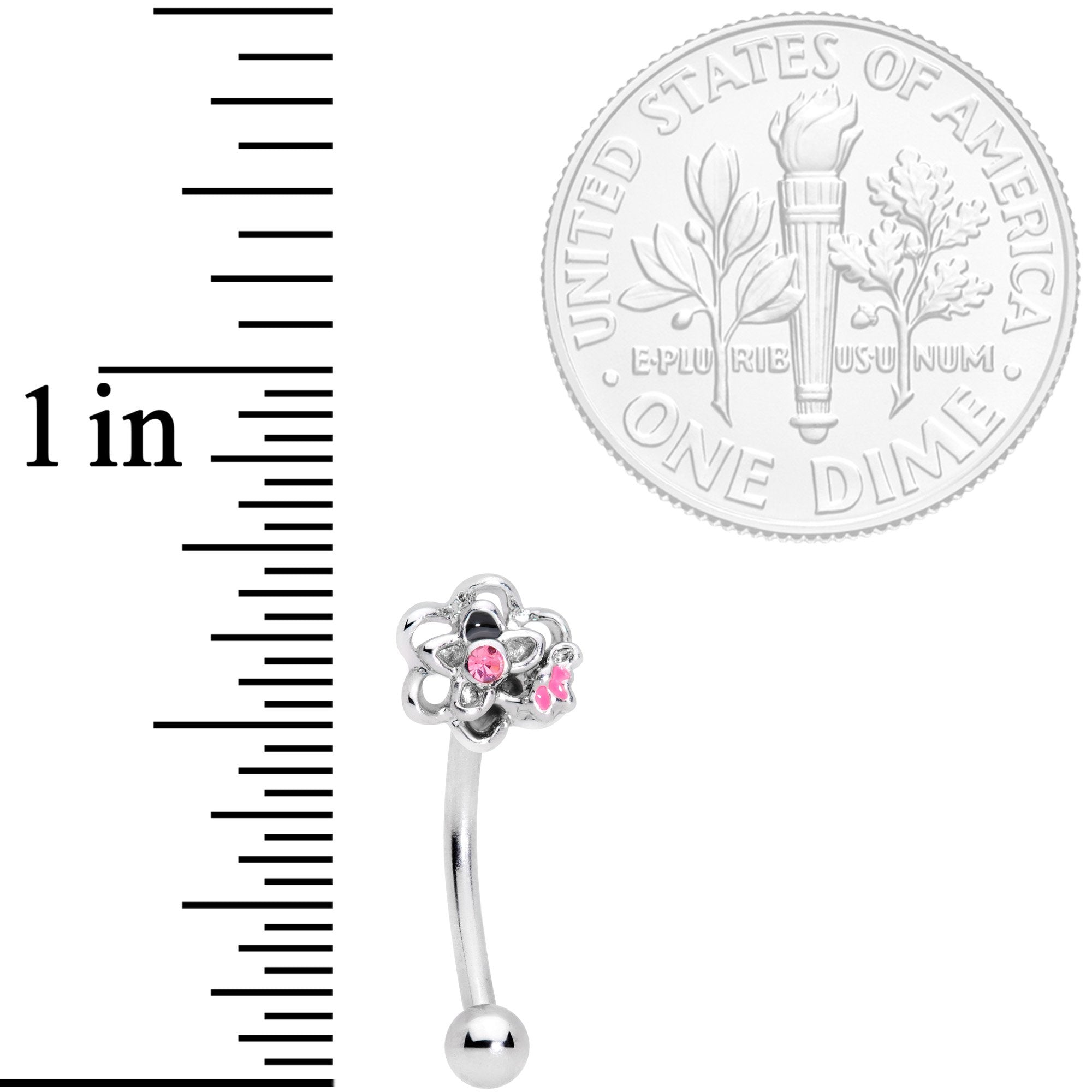 16G 3/8 Pink Gem Petite Butterfly Floral Curved Eyebrow Ring