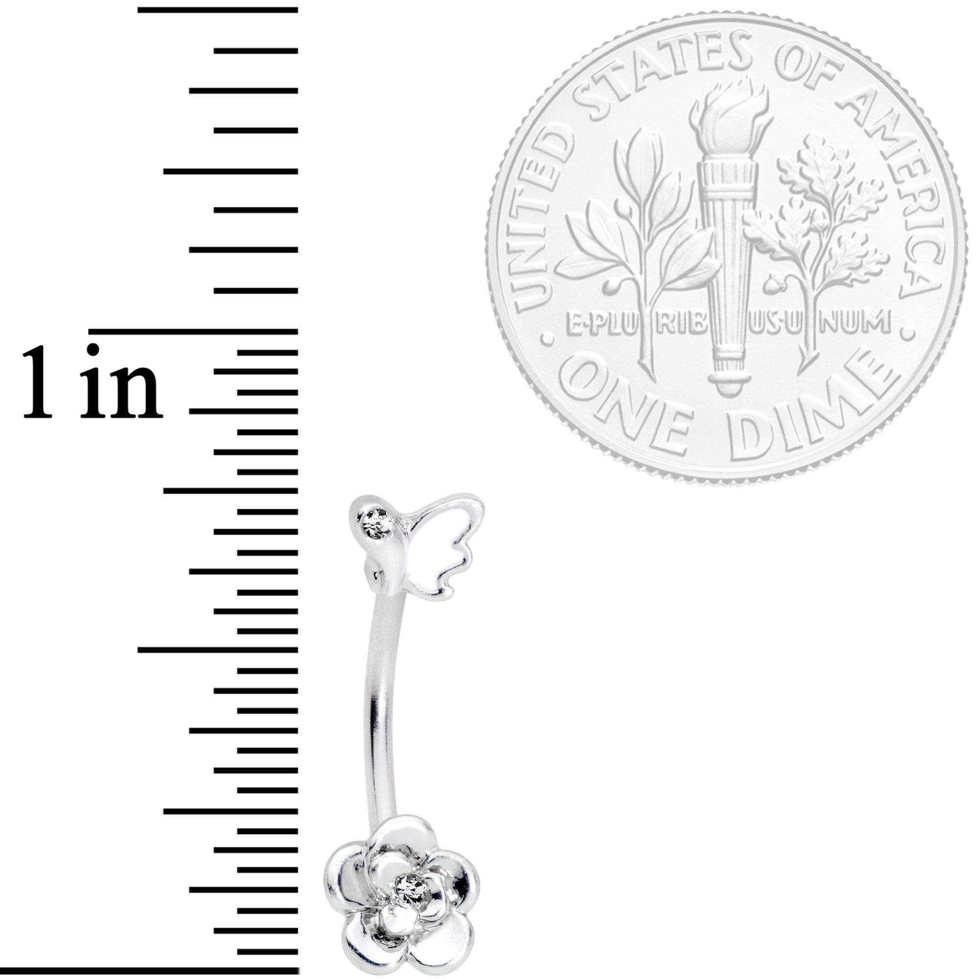 16G 3/8 Clear Gem White Butterfly Flower Curved Eyebrow Ring