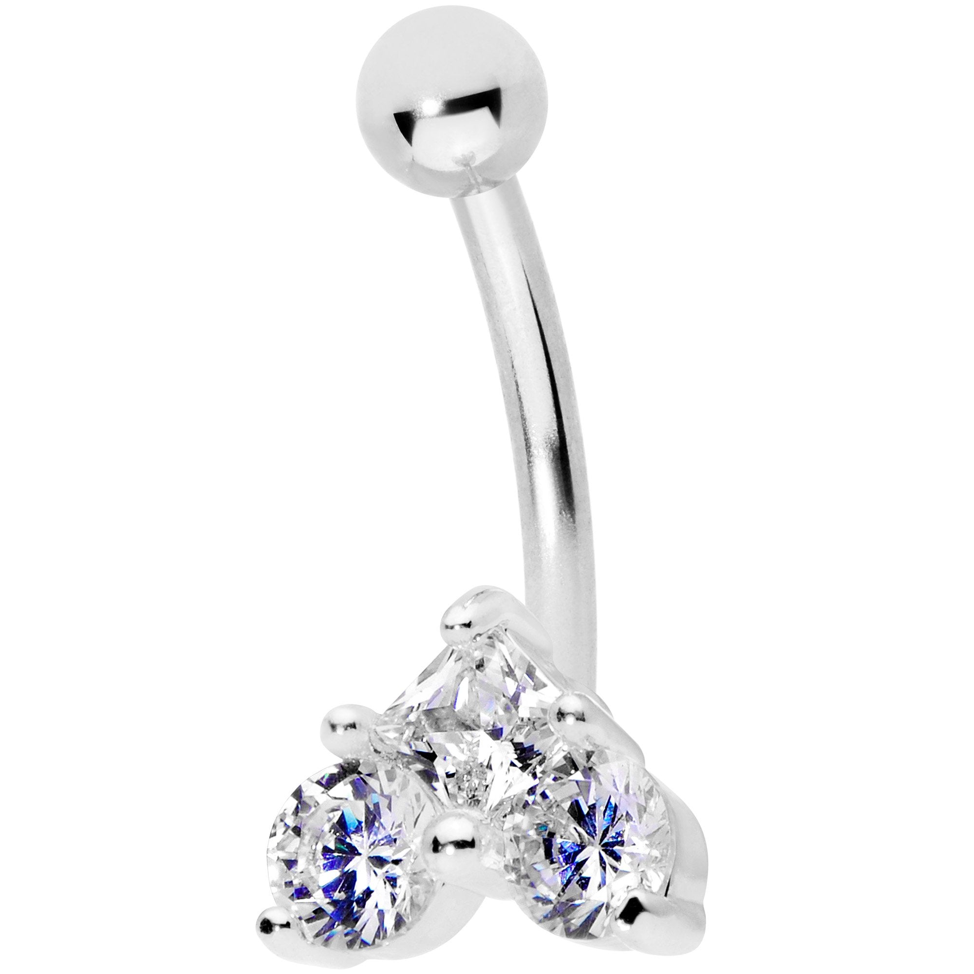 16G 5/16 Clear Gem Trio Heart Curved Eyebrow Ring