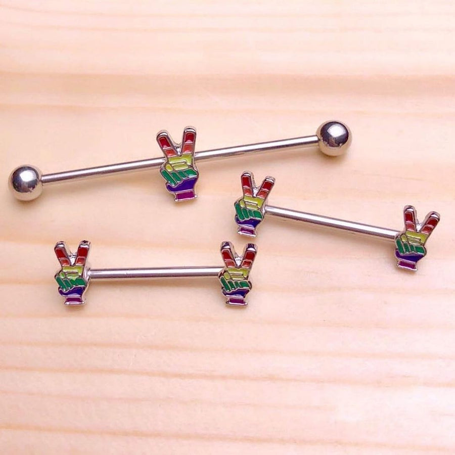 14G Pride Rainbow Peace Sign Industrial Barbell 38mm