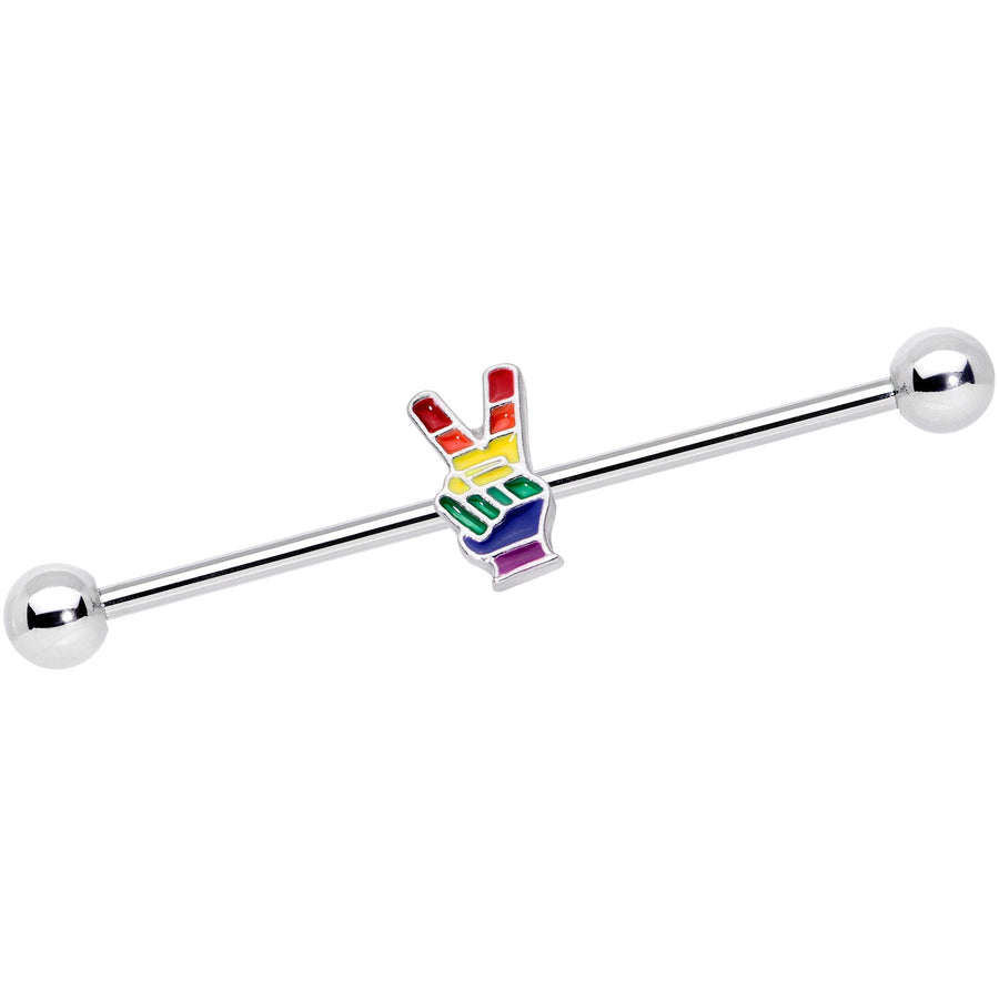 14G Pride Rainbow Peace Sign Industrial Barbell 38mm