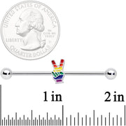 14G Pride Rainbow Peace Sign Industrial Barbell 38mm