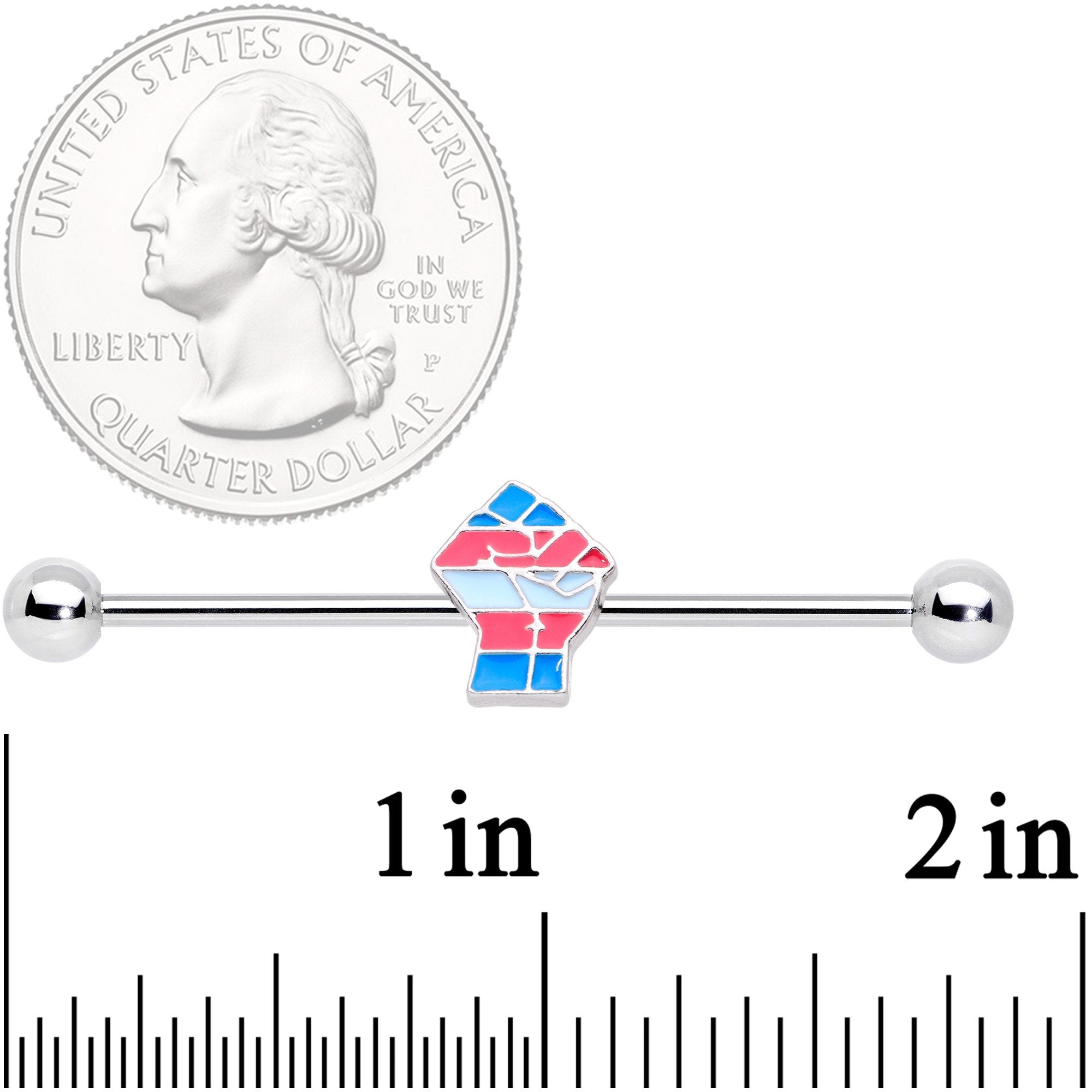 14G Pink Blue Transgender Pride Fist Barbell Industrial 38mm
