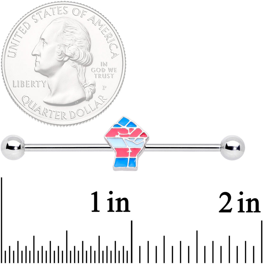 14G Pink Blue Transgender Pride Fist Barbell Industrial 38mm