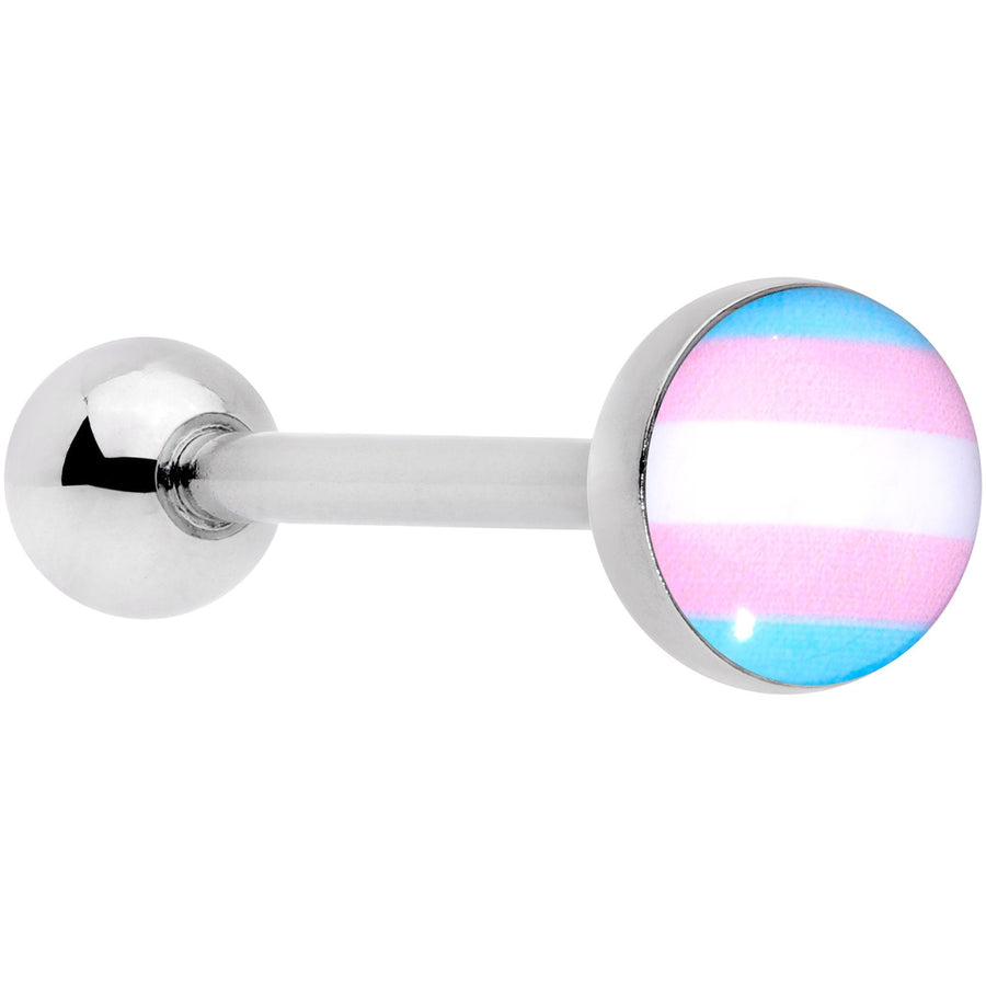Pink Blue White Transgender Pride Flag Barbell Tongue Ring