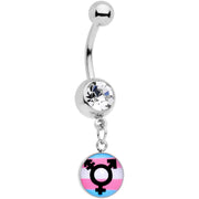 Clear Gem Pink Blue White Transgender Pride Logo Dangle Belly Ring