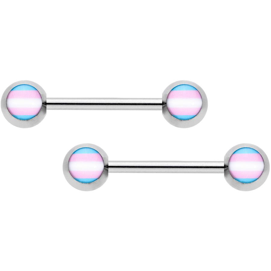 14G Pink Blue White Transgender Pride Barbell Nipple Ring Set