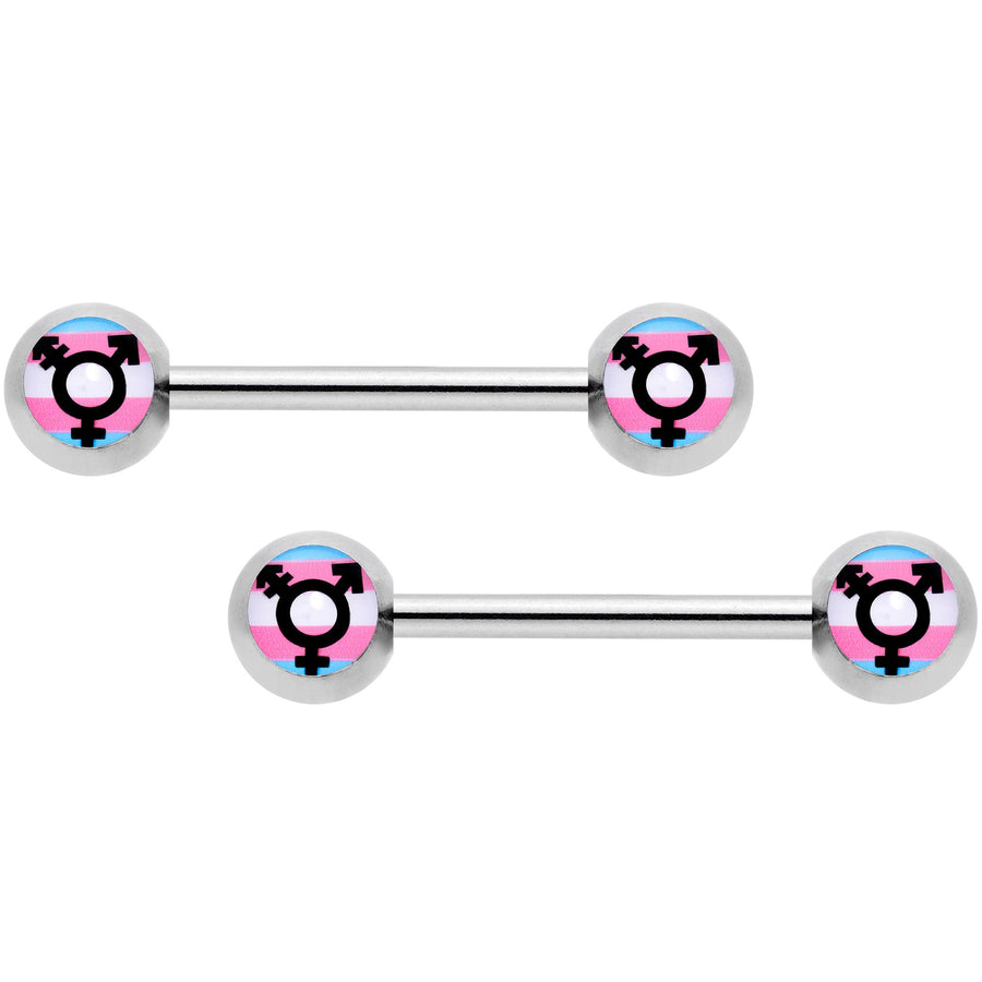 14G 9/16 Transgender Pride Logo Barbell Nipple Ring Set