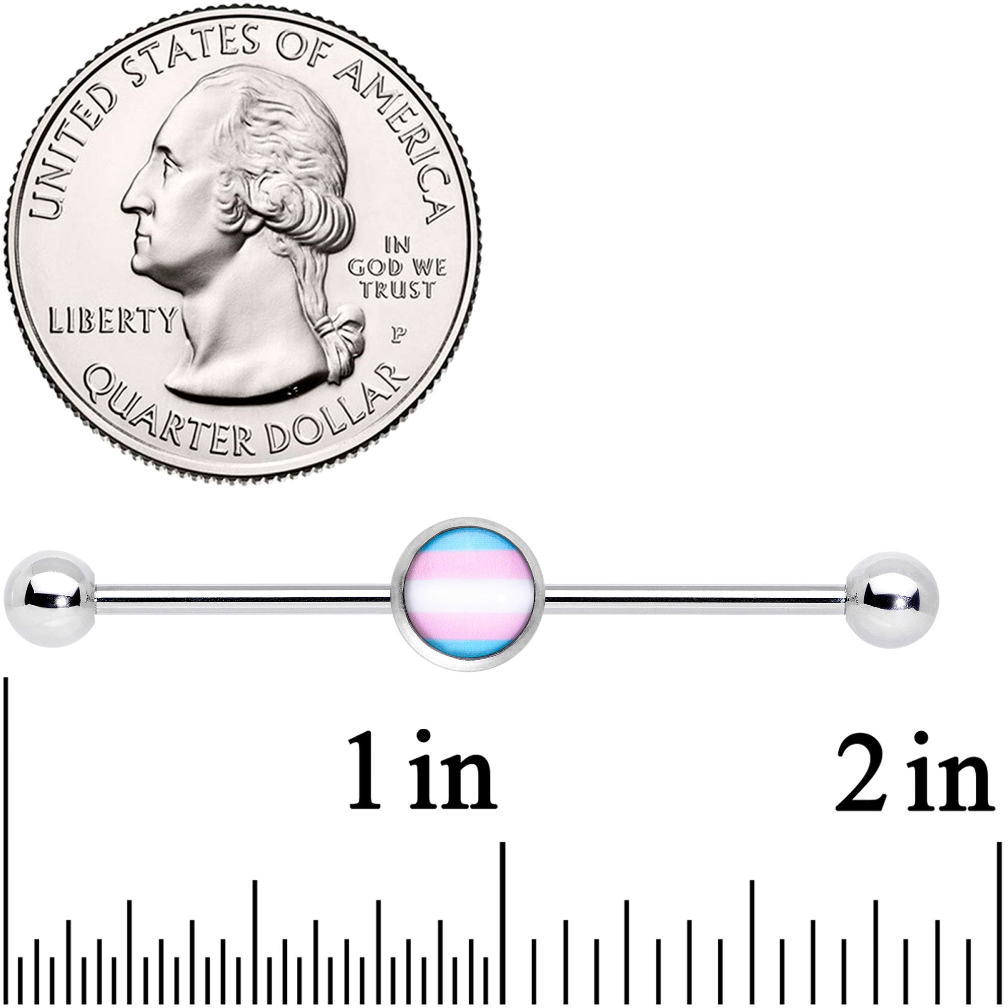 14G Pink Blue White Transgender Pride Industrial Barbell 38mm