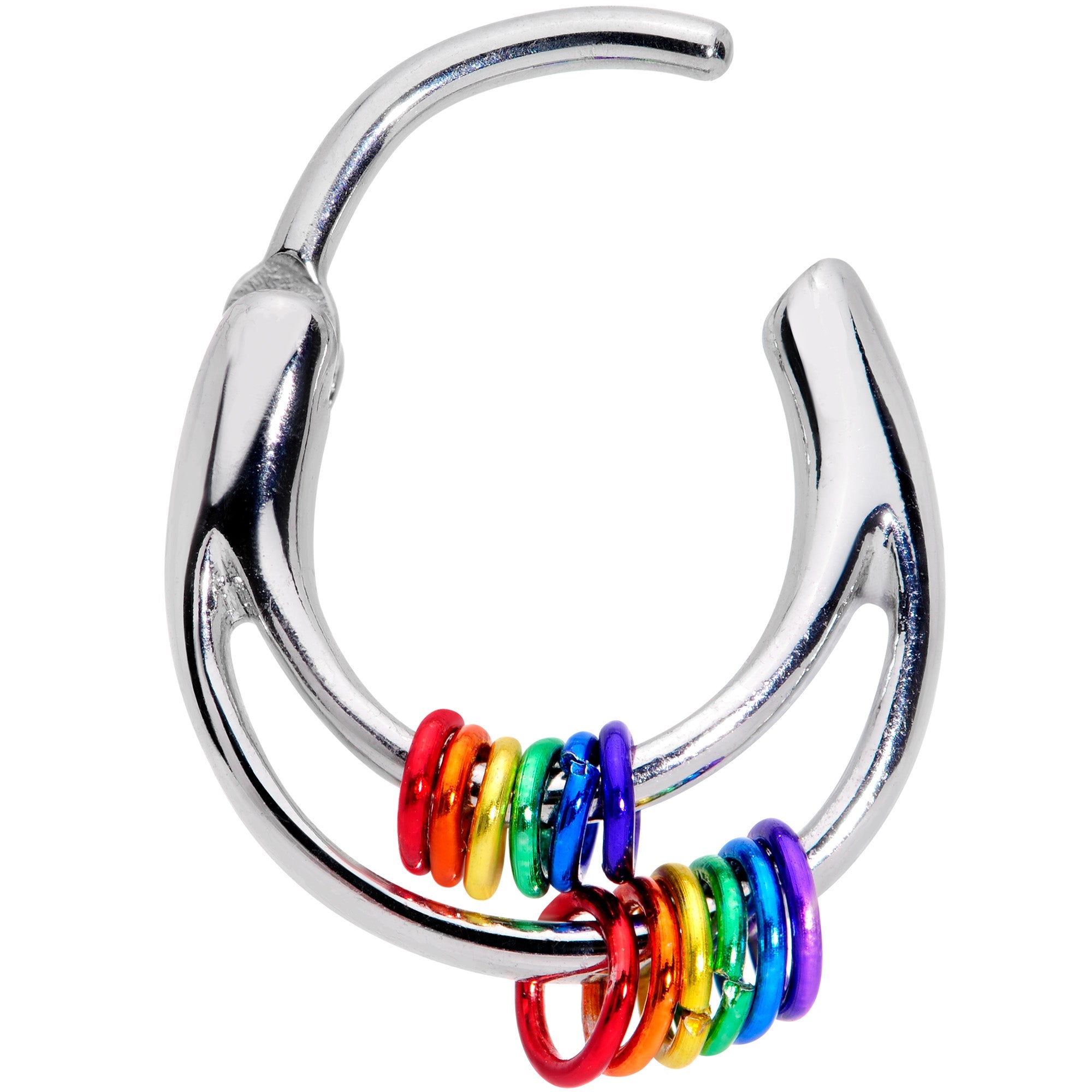 16G 3/8 Double Rainbow Gay Pride Septum Clicker