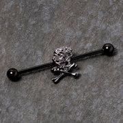14G Black Skull and Crossbones Halloween Industrial Barbell 38mm