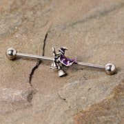 14G Purple Witch Broom Halloween Industrial Barbell 38mm