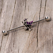 14G Purple Witch Broom Halloween Industrial Barbell 38mm