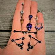 Rainbow Scary Double Skull Halloween Double Mount Belly Ring