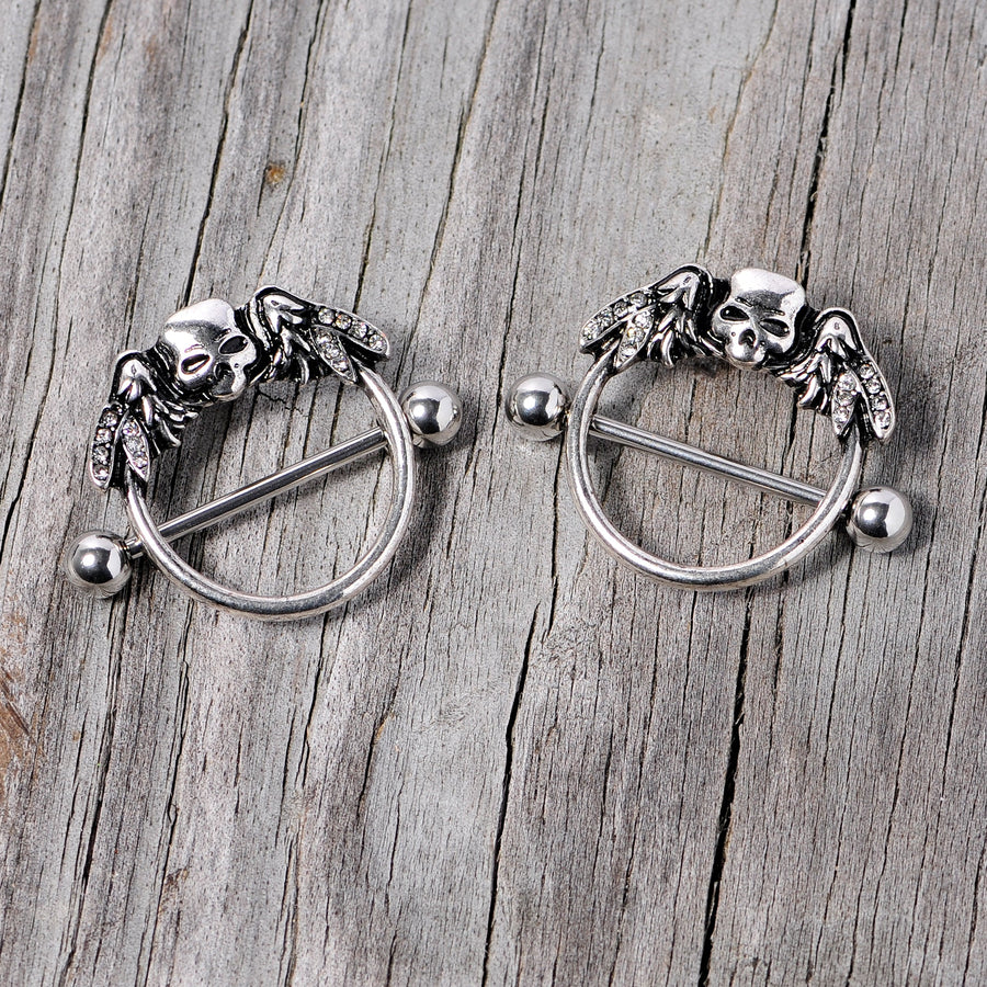 14G 7/8 Winged Skull Halloween Nipple Shield Set