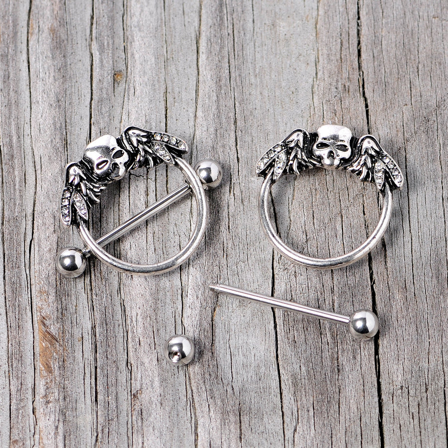 14G 7/8 Winged Skull Halloween Nipple Shield Set