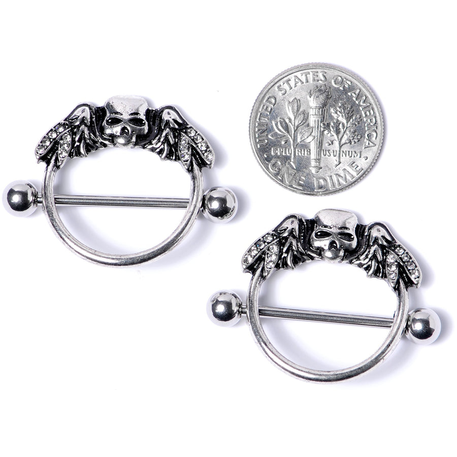 14G 7/8 Winged Skull Halloween Nipple Shield Set