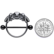14G 7/8 Clear Gem Black Winged Skull Halloween Nipple Shield Set