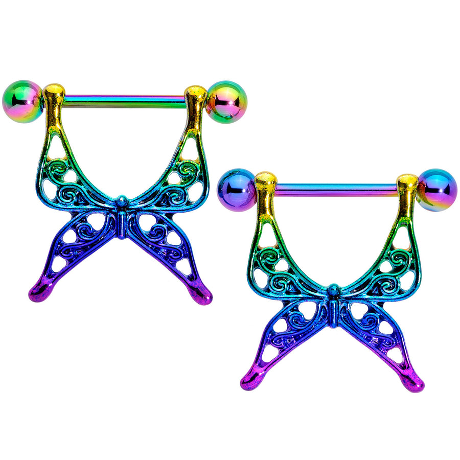 14G 9/16 Rainbow Swirly Butterfly Nipple Shield Set