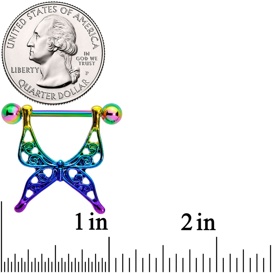 14G 9/16 Rainbow Swirly Butterfly Nipple Shield Set