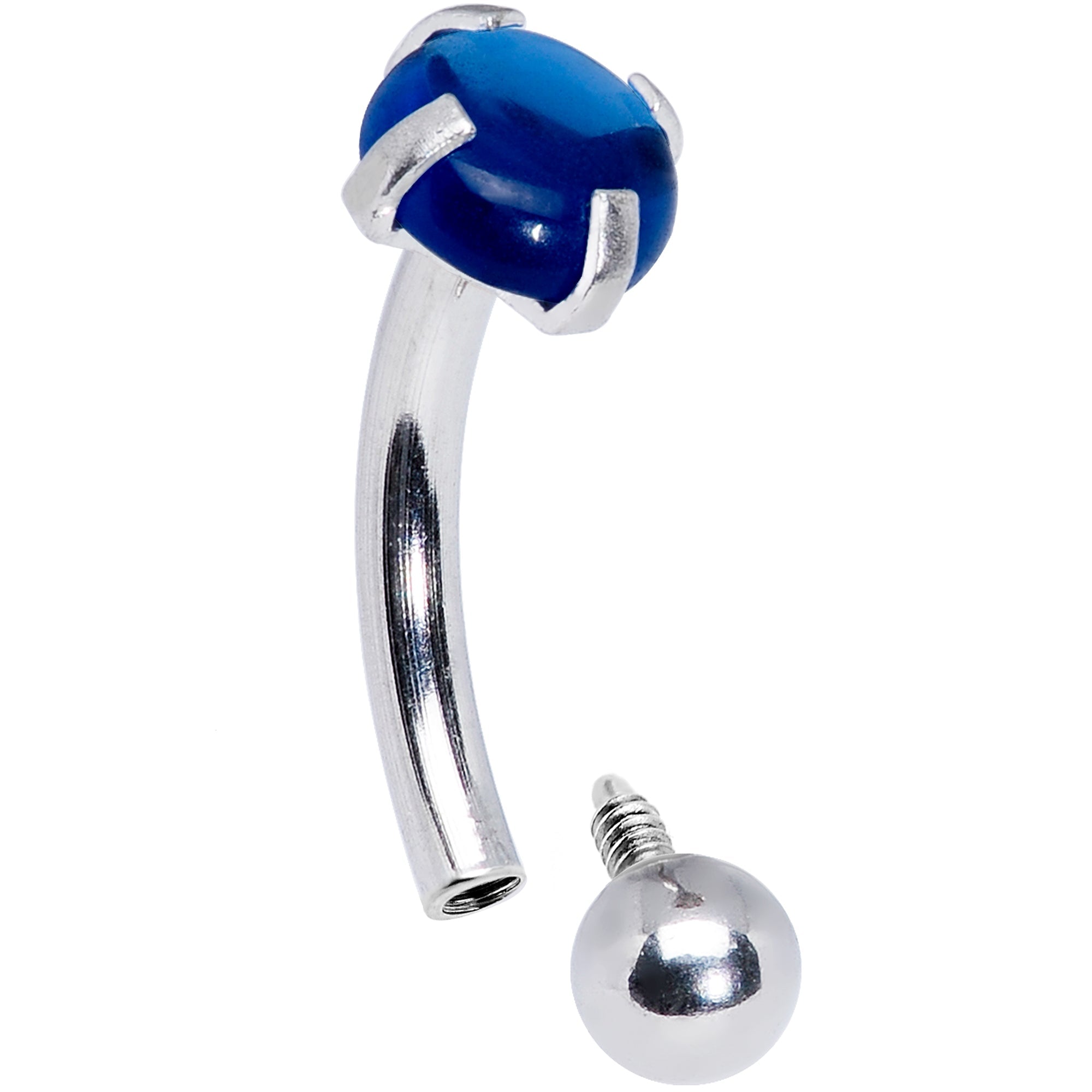 16G 5/16 Blue CZ Gem Internally Threaded Curved Eyebrow Ring