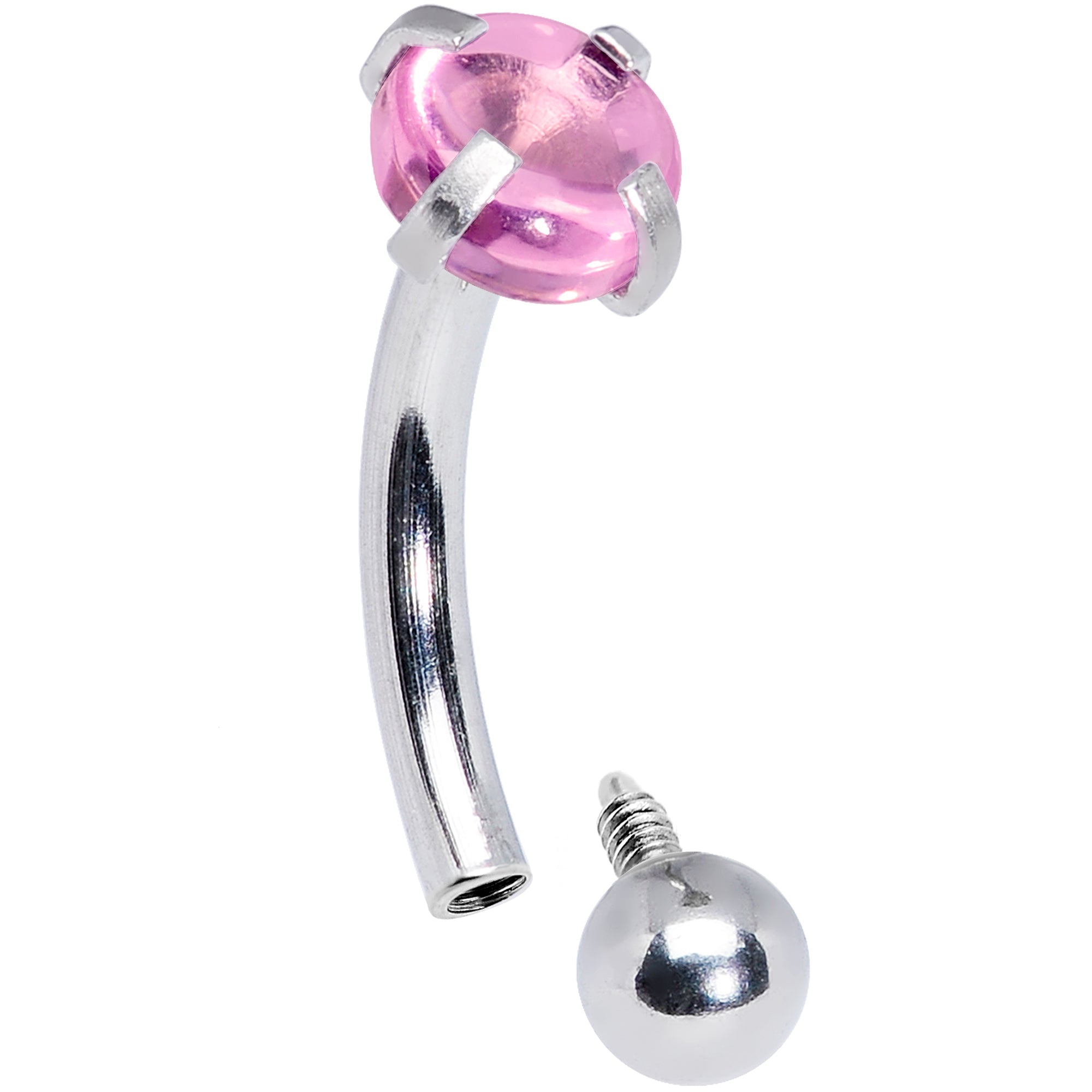 16G 5/16 Pink CZ Gem Internally Threaded Curved Eyebrow Ring