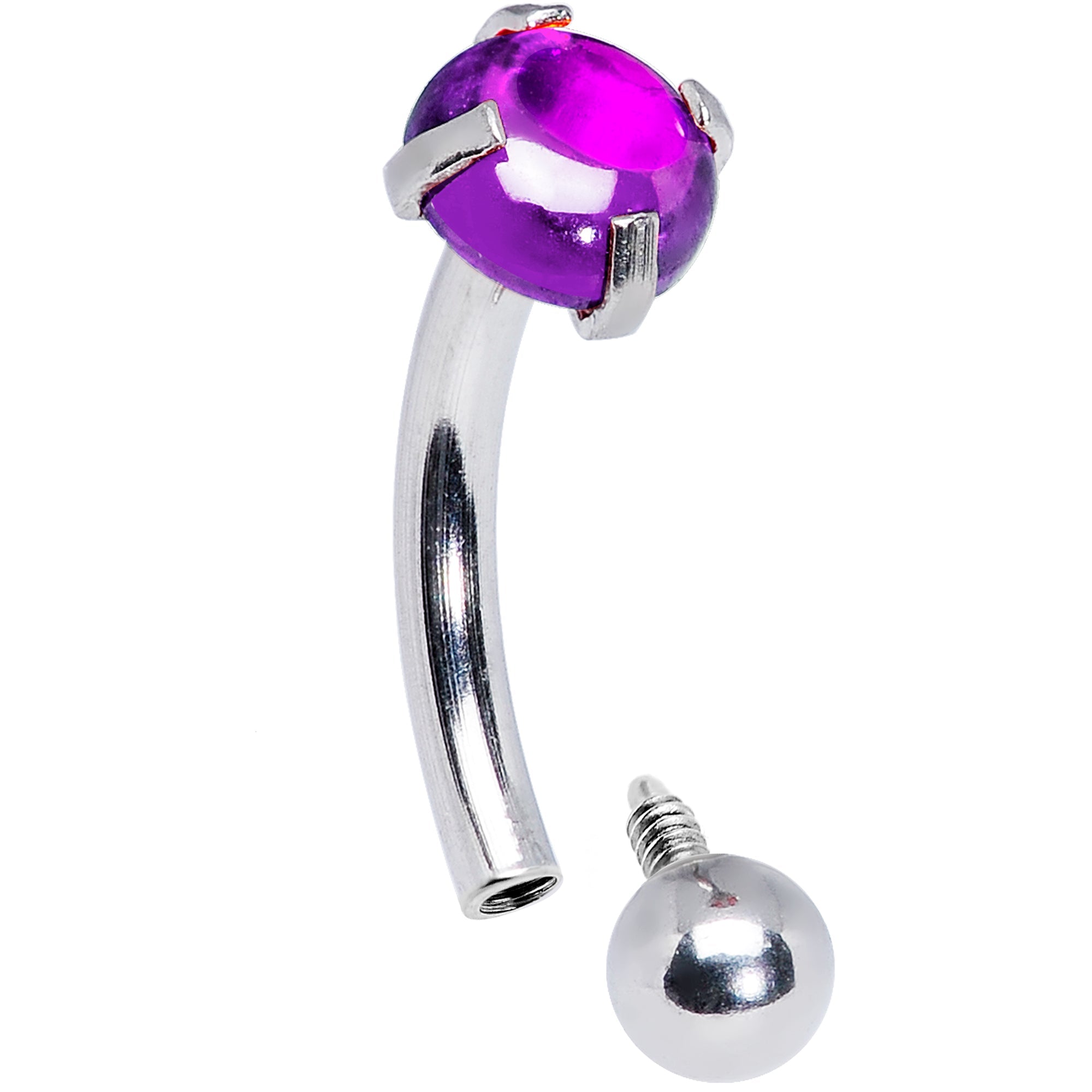 16G 5/16 Purple CZ Gem Internally Threaded Curved Eyebrow Ring