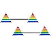 14G 9/16 Rainbow Pride Triangle Barbell Nipple Ring Set