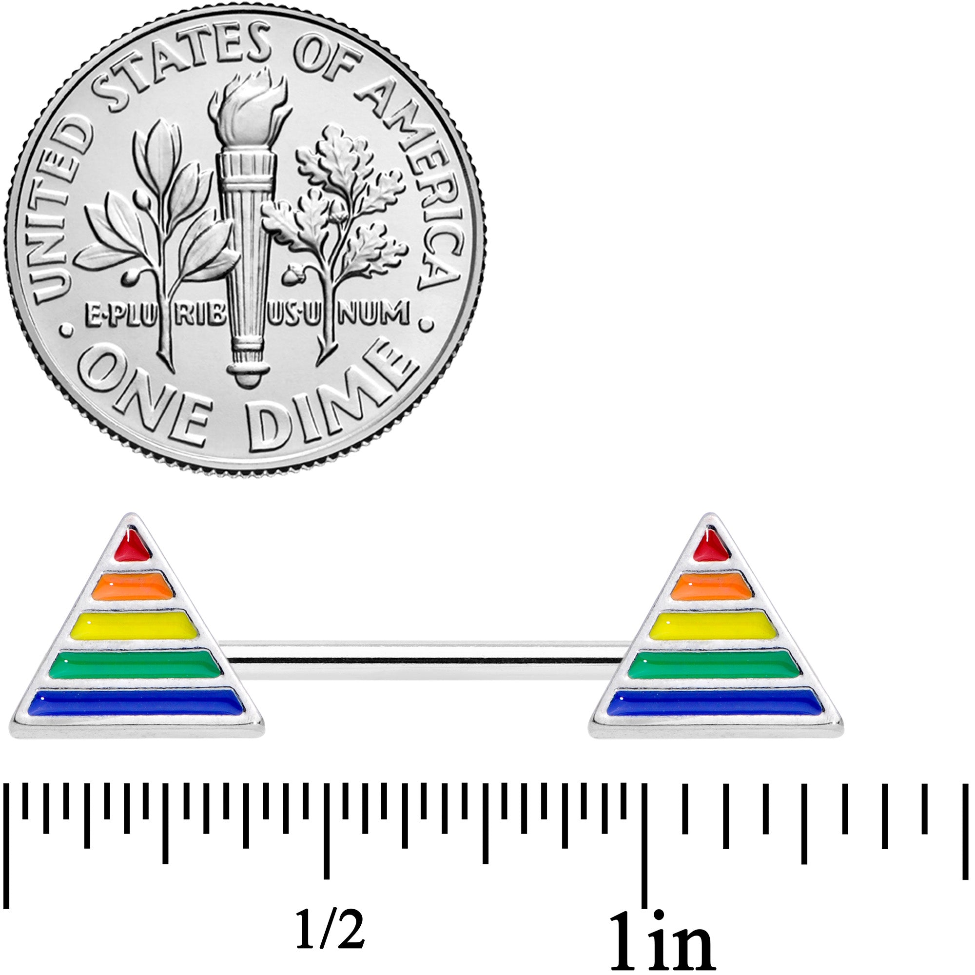 14G 9/16 Rainbow Pride Triangle Barbell Nipple Ring Set