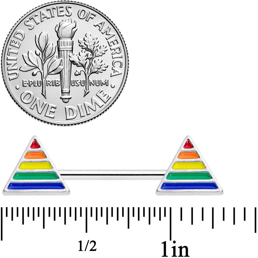 14G 9/16 Rainbow Pride Triangle Barbell Nipple Ring Set