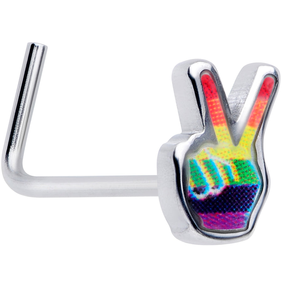 20G 5/16 Rainbow Gay Pride Peace Sign L-Shaped Nose Ring