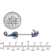 14G 9/16 Nautical Seahorse Barbell Nipple Ring Set