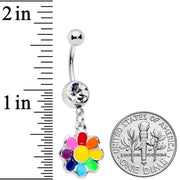Clear Gem Rainbow Hippie Flower Dangle Belly Ring