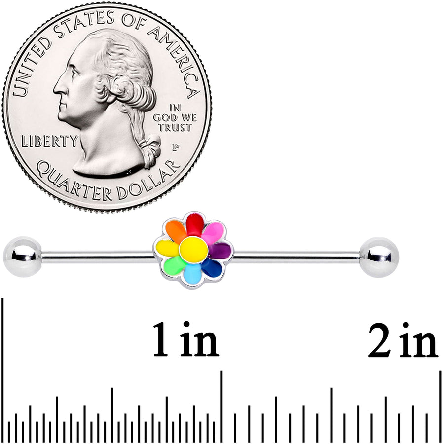14G Rainbow Hippie Flower Industrial Barbell 38mm
