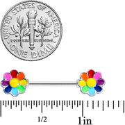 14G 5/8 Rainbow Hippie Flower Barbell Nipple Ring Set