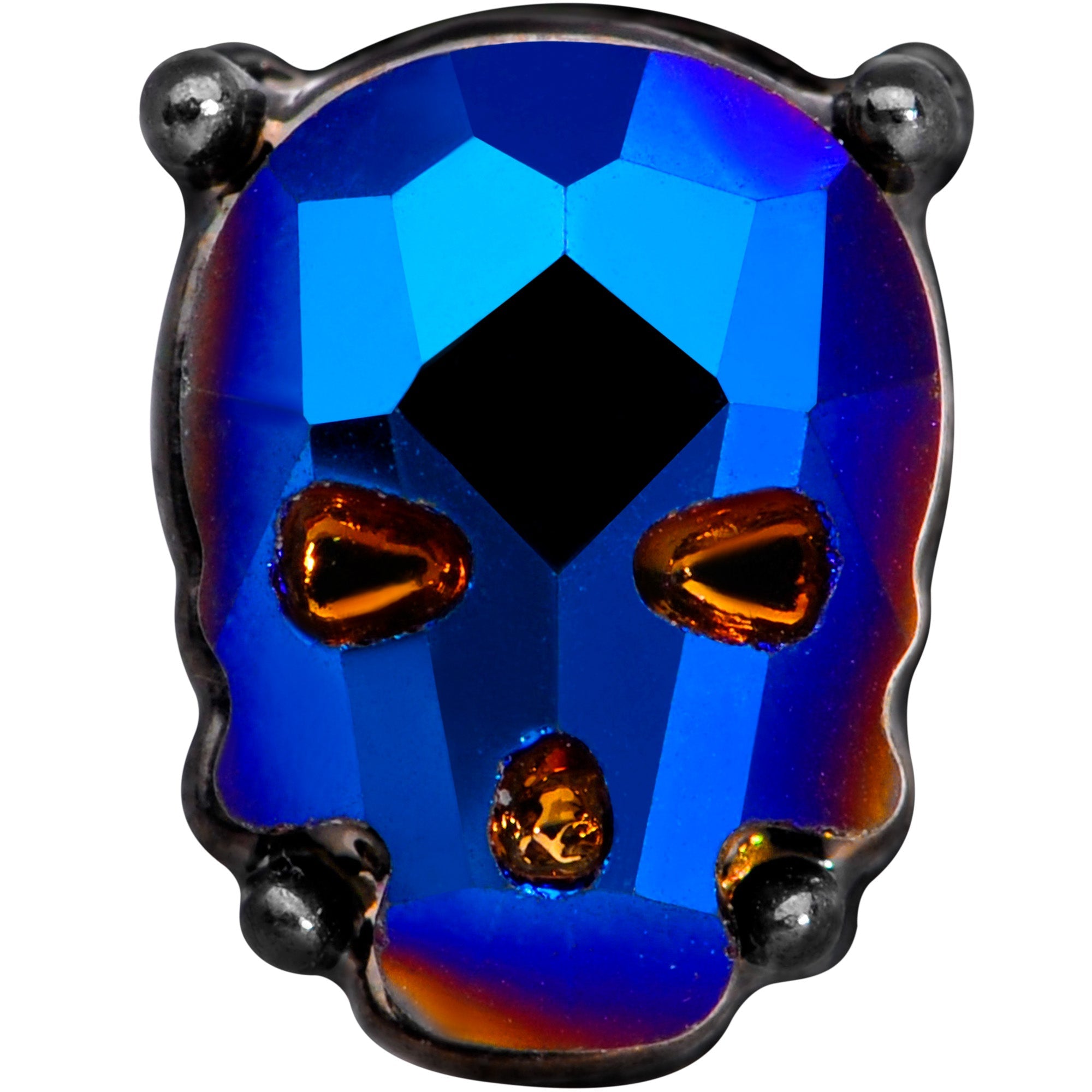 16G 1/4 Blue Gem Black Sugar Skull Halloween Cartilage Tragus